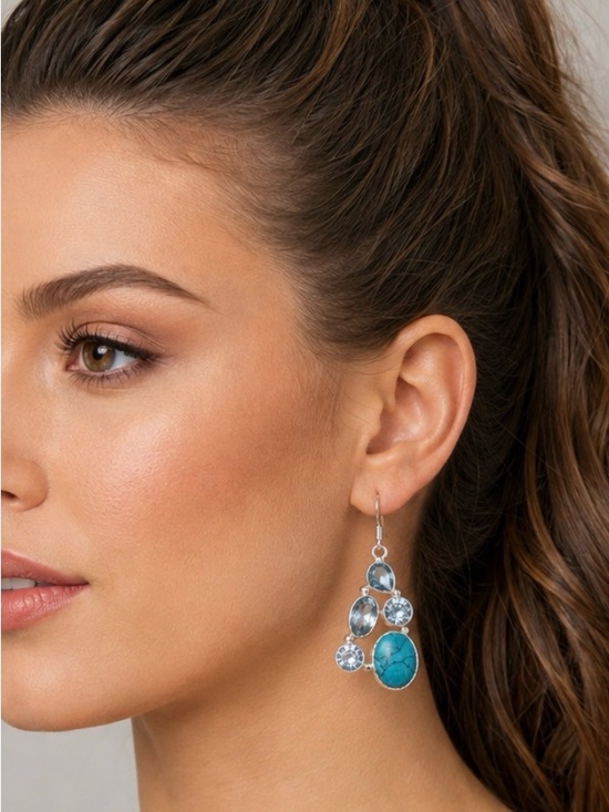 Jewelry - Turquoise & Blue Topaz Chandelier Earrings in Sterling Silver